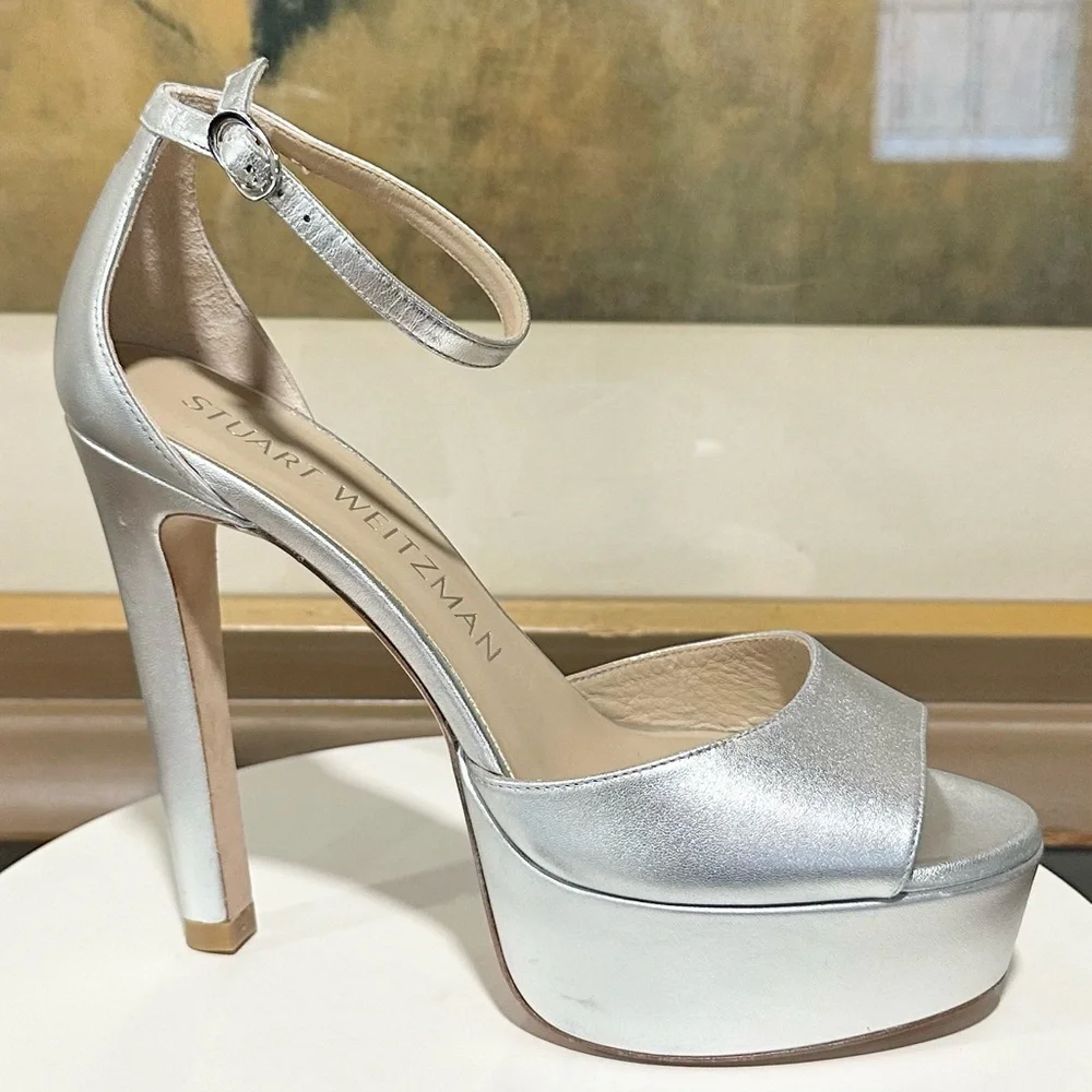 🌹STUART WEITZMAN🌹 Disco Platform Sandal In Silver Size: 9